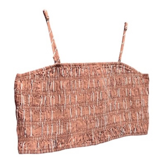 ✨NWT A New Day Small cropped Smocked Top brown cream adjustable removable straps - Picture 1 of 7